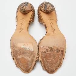 Pre Owned Oscar de la Renta Beige/Brown Python D'orsay Pumps Size 37