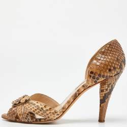 Pre Owned Oscar de la Renta Beige/Brown Python D'orsay Pumps Size 37