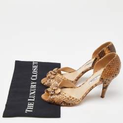 Pre Owned Oscar de la Renta Beige/Brown Python D'orsay Pumps Size 37