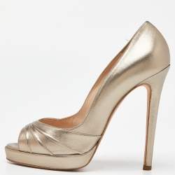 Oscar de la Renta Metallic Gold Leather Peep Toe Platform Pumps Size 40