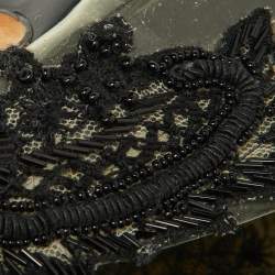 Pre Owned Oscar de la Renta Black Embroidery Patent Leather and PVC Alyssa Embellished Pointed Toe Pumps Size 36.5