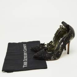 Pre Owned Oscar de la Renta Black Embroidery Patent Leather and PVC Alyssa Embellished Pointed Toe Pumps Size 36.5