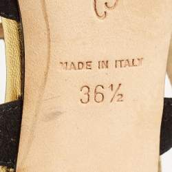 Oscar de la Renta Gold/Black Leather and Suede Ankle Strap Sandals Size 36.5