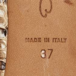 Pre Owned Oscar de la Renta Beige Water Snake And Raffia Pointed Toe Pumps Size 37