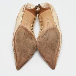 Pre Owned Oscar de la Renta Beige Water Snake And Raffia Pointed Toe Pumps Size 37