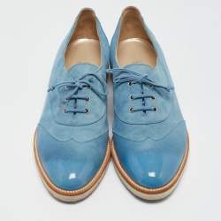 Pre Owned Oscar de la Renta Blue Suede Lace Up Oxfords Size 37