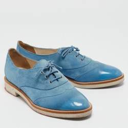 Pre Owned Oscar de la Renta Blue Suede Lace Up Oxfords Size 37