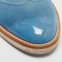 Pre Owned Oscar de la Renta Blue Suede Lace Up Oxfords Size 37