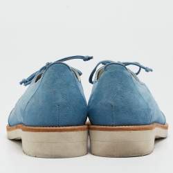 Pre Owned Oscar de la Renta Blue Suede Lace Up Oxfords Size 37