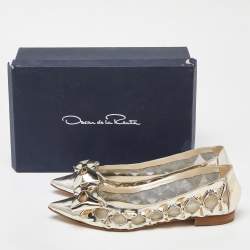 Pre Owned Oscar de la Renta Gold Patent Leather and Mesh Bow Ballet Flats Size 40