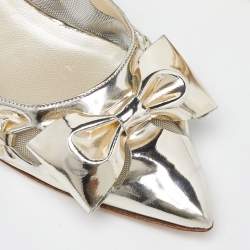Pre Owned Oscar de la Renta Gold Patent Leather and Mesh Bow Ballet Flats Size 40