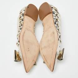 Pre Owned Oscar de la Renta Gold Patent Leather and Mesh Bow Ballet Flats Size 40
