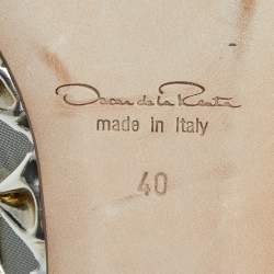 Pre Owned Oscar de la Renta Gold Patent Leather and Mesh Bow Ballet Flats Size 40