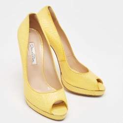 Oscar de la Renta Yellow Python Leather Peep Toe Platform Pumps Size 40.5