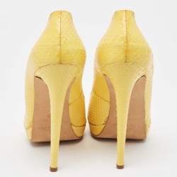 Oscar de la Renta Yellow Python Leather Peep Toe Platform Pumps Size 40.5