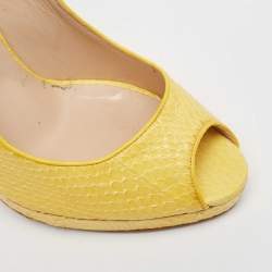 Oscar de la Renta Yellow Python Leather Peep Toe Platform Pumps Size 40.5