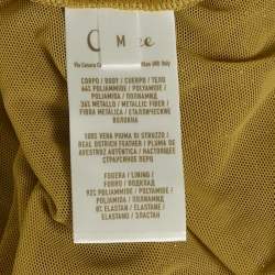 Pre Owned Oseree Gold Lurex Knit Ostrich Feather Detail Halter Neck Midi Dress M