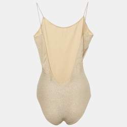 Pre Owned Oséree Beige Lurex Jersey Scoop Neck Swimsuit M