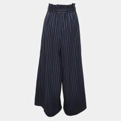مملوكة مسبقًا Osman Navy/Green Stripe Cotton Culottes Pants M