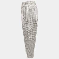 Ottodame Silver Lurex and Cotton Blend Gingham Trousers S