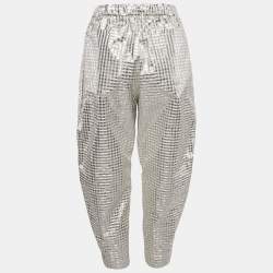 Ottodame Silver Lurex and Cotton Blend Gingham Trousers S