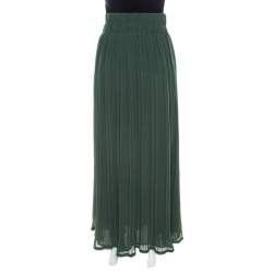 P.A.R.O.S.H. Pine Green Plisse Crepe Elasticized Waist Maxi Skirt XS