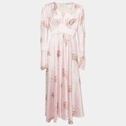 Paco Rabanne Pink Hawaiian Print Satin Midi Dress M
