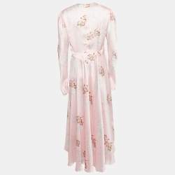 Paco Rabanne Pink Hawaiian Print Satin Midi Dress M