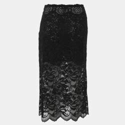 Pre Owned Paco Rabanne Black Floral Lace Midi Skirt S