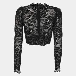Pre Owned Paco Rabanne Black Floral Lace Full Sleeve Crop Top S