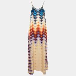 Paco Rabanne Multicolor Abstract Print Satin Chain Strap Maxi Dress S
