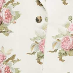 Paco Rabanne Cream Rose Print Cotton and Plisse Skirt Suit M/L