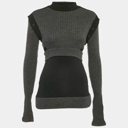 Paco Rabanne Grey/Black Wool Detachable Sleeve Jumper S