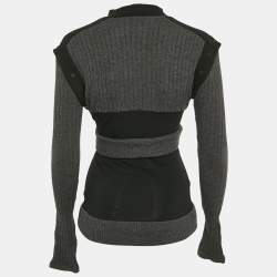 Paco Rabanne Grey/Black Wool Detachable Sleeve Jumper S