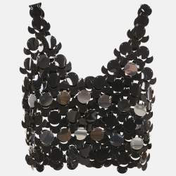 Paco Rabanne Black Synthetic Sequin Sheer Crop Top S