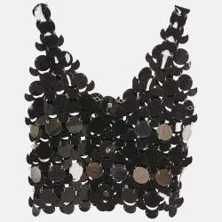 Paco Rabanne Black Synthetic Sequin Sheer Crop Top S