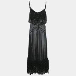 Rabanne x H&M Black Studded Chiffon Flounce Maxi Dress S