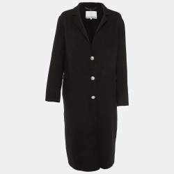 Paco Rabanne Black Wool Button Front Coat M