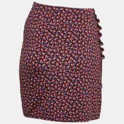 Paco Rabanne Black Floral Print Jersey Ruched Jupe Mini Skirt S