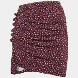 Paco Rabanne Black Floral Print Jersey Ruched Jupe Mini Skirt S