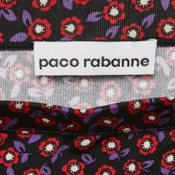 Paco Rabanne Black Floral Print Jersey Ruched Jupe Mini Skirt S
