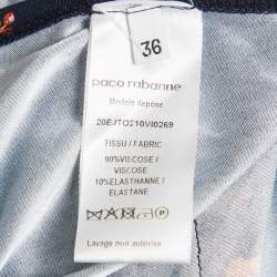 Pre Owned Paco Rabanne Navy Blue Printed Jersey Knot Detail Top S