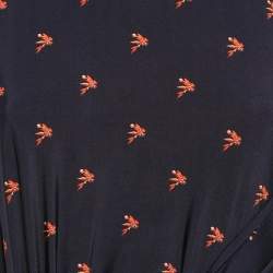 Pre Owned Paco Rabanne Navy Blue Printed Jersey Knot Detail Top S