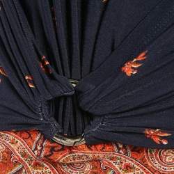 Pre Owned Paco Rabanne Navy Blue Printed Jersey Knot Detail Top S