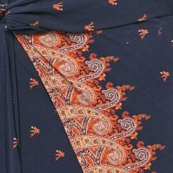 Paco Rabanne Navy Blue Floral Print Jersey Asymmetric Midi Skirt S