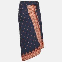 Paco Rabanne Navy Blue Floral Print Jersey Asymmetric Midi Skirt S