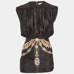 Paco Rabanne Black Printed Satin Tie-Back Top M