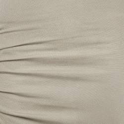 Pre Owned Paco Rabanne Tan Knit Buttoned Ruche Asymmetric  Midi Dress XS