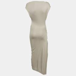 Pre Owned Paco Rabanne Tan Knit Buttoned Ruche Asymmetric  Midi Dress XS