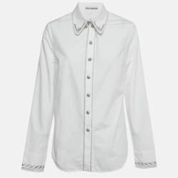 Pre Owned Paco Rabanne White/Silver Embroidered Cotton Shirt M